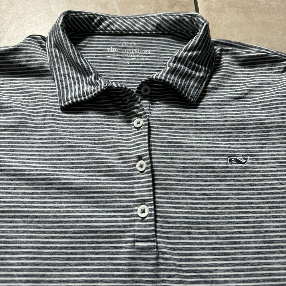 Vineyard Vines Performance Men’s S Gray Striped Short Sleeve Polo Shirt